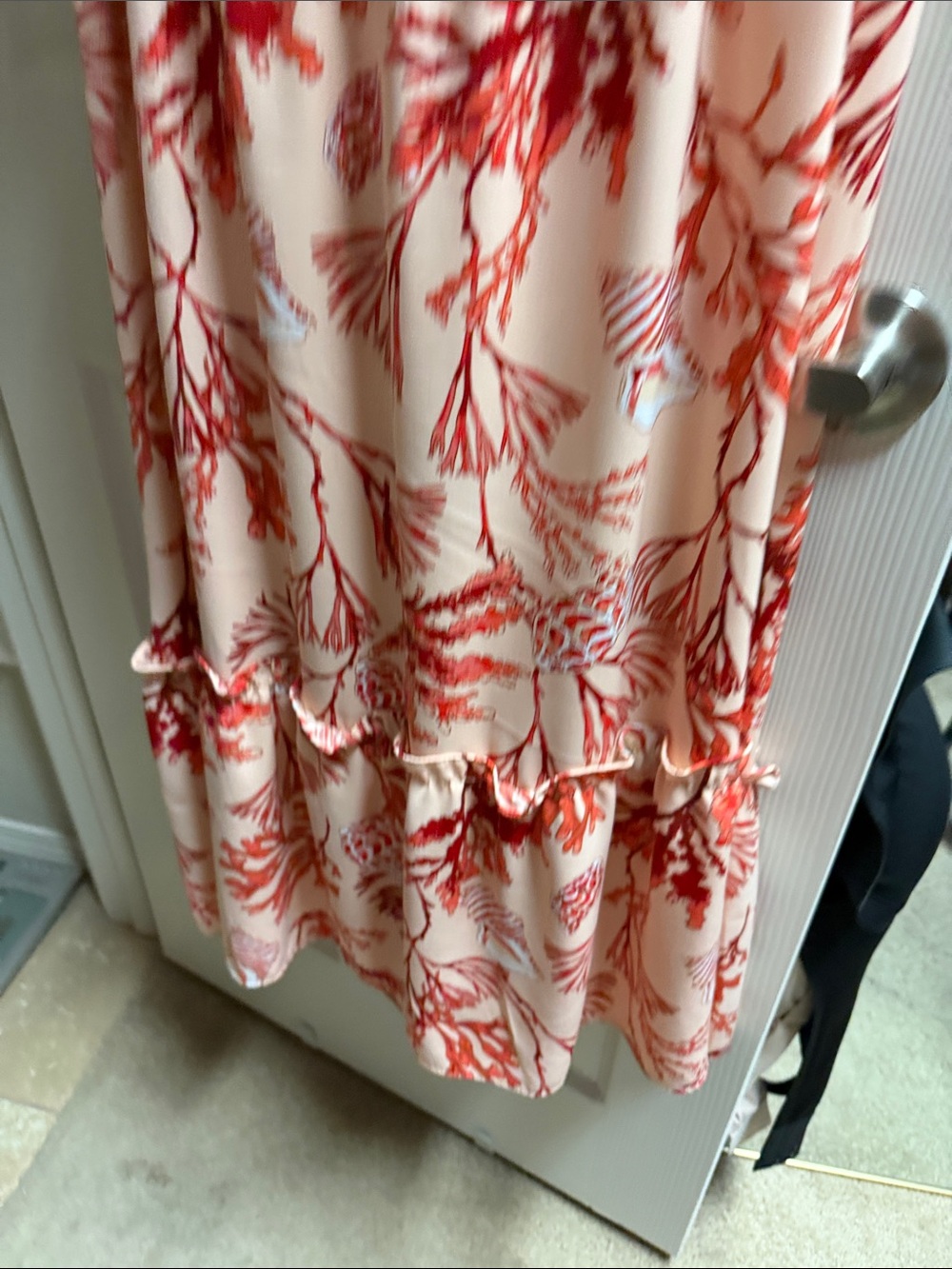 Liz Claiborne Cream Midi Dress with Red Coral Print. - Picture 4 of 5